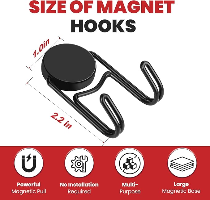 Magnetic Hooks 50Lbs+ 2026 Cruise Essentials Magnet Hook Heavy Duty Magnets Hanging Swivel Hooks for Refrigerator Grill Toolbox Outdoor 4 Pack (Black)