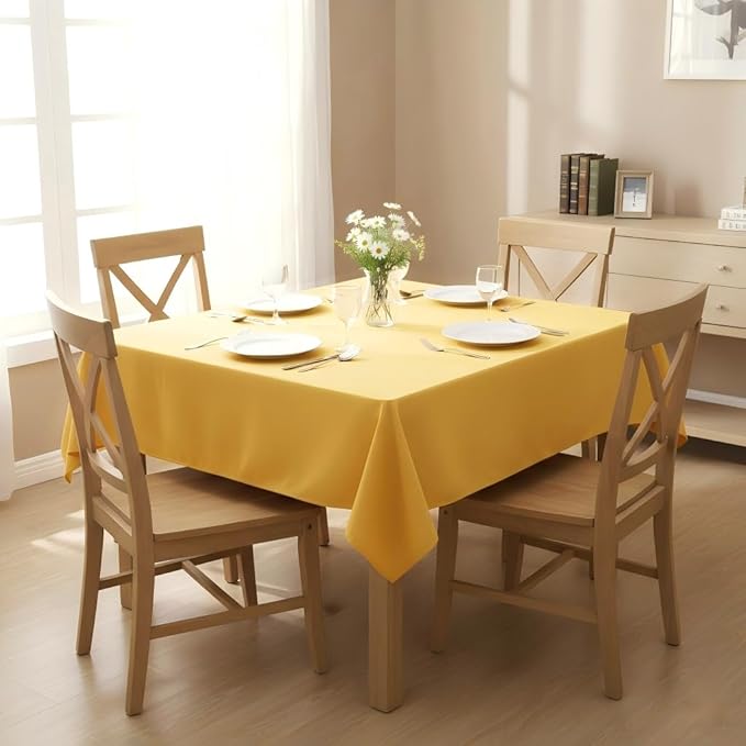 sancua Square Tablecloth - 70 x 70 Inch - Stain and Wrinkle Resistant Washable Polyester Table Cloth, Decorative Fabric Table Cover for Dining Tables, Buffet Parties and Camping, Yellow
