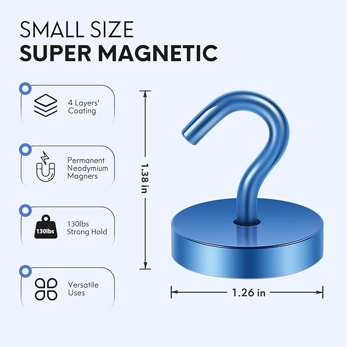 Neosmuk Magnetic Hooks, Cruise Ship Essentials, 120lb+ Heavy Duty Magnetic Hooks for Cruise Cabins, Refrigerator, Grill, Hanging, and Travel | Extra Strong Must-Haves Magnet Hook,Navyblue,Pack of 20