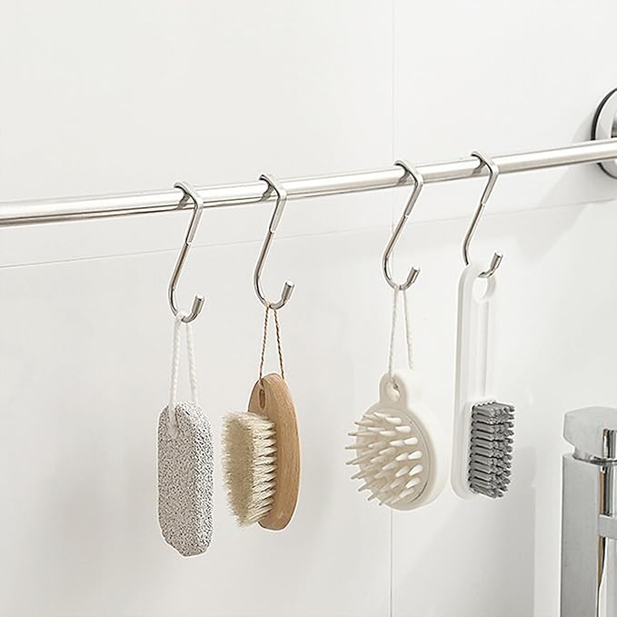 Over The Door Hooks, Stainless Steel Double Hooks, No Drill Cabinet Hooks for Kitchen Cabinet, Bathroom, Wardrobe, Office, Dormitory (6pcs)