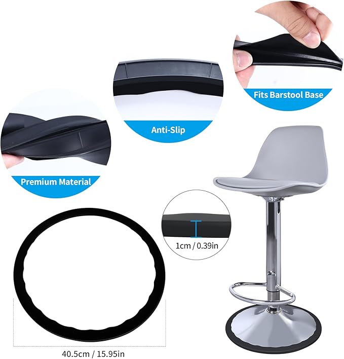 4 Pack Bar Stools Leg Protectors Ring, Non Slip Silicone Chair Leg Floor Protector, Pads Bottom Protect Wooden Floor No Scratches No Noise Anti-Slip, Stretchable Fits 16.5" to 18.5" Chair Base, Black