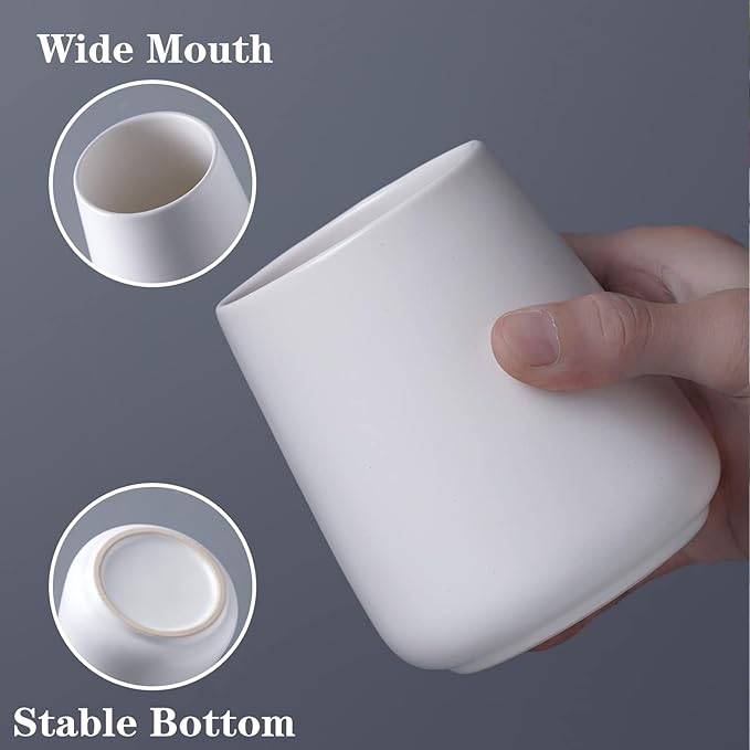 White Toothbrush Holder for Bathroom - Ceramic Tooth Brushing Holders, Toothbrush Cup & Toothpaste Organizer for Bathroom Countertop, Makeup Brush Holder, Pen Holder for Home Desktop Storage