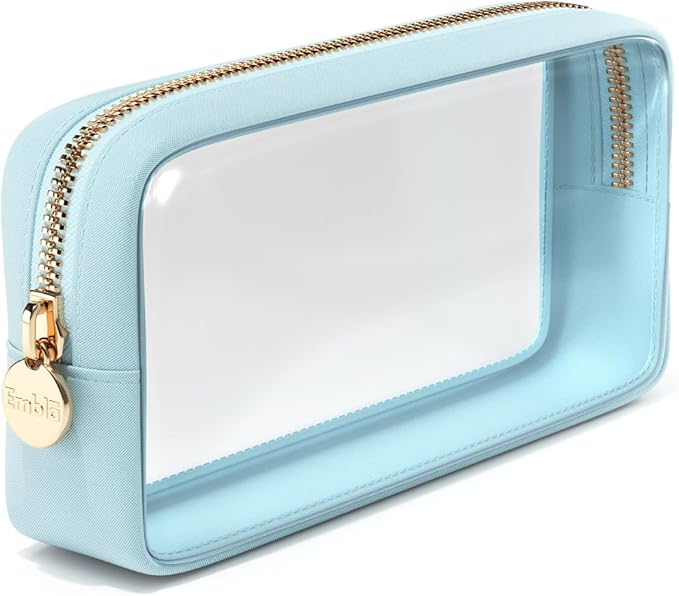 Clear Makeup Bag Zipper Pouch, Transparent Cosmetic Case Organizer, TSA Approved Travel Toiletry Case, Travel Accessories Essentials Makeup Tote for Women, Small Cute Make up Bag for Purse - Sky