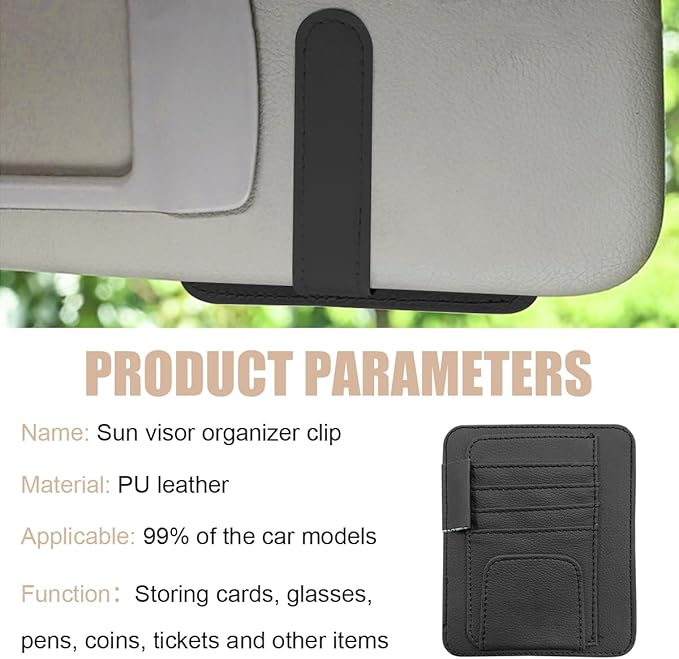 Augeny 2 PCS Car Sun Visor Organizer, Small Auto Visor Organizer and Storage, Registration and Document Holder for Sunglasses, Card, Pen, Driver License, Car Accessories (Black)