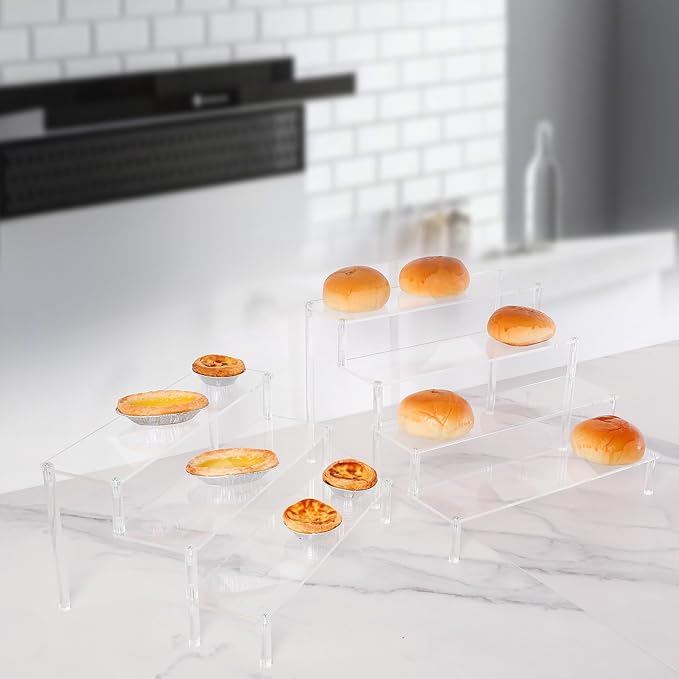 WEERSHUN 3 Tier Acrylic Display Stand Risers, Clear Tabletop Display Shelf for Perfume, Figures & Collectibles, Thick Acrylic Organizer for Cupcake, Cosmetics & Home Decoration