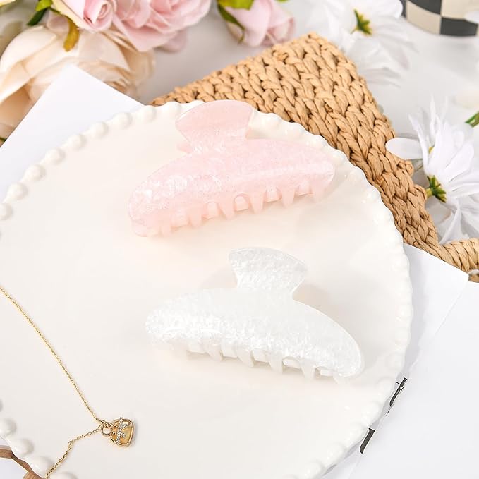 2 Pack Hair Claw Clips Women Large Tortoise Hair Clip French Design Barrettes Celluloid Leopard Print Accessories Jaw Clips for Thick Hair