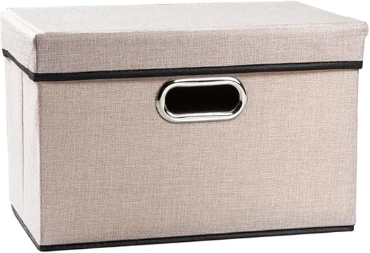 PRANDOM Foldable Storage Bin with Lid [1-Pack] Linen Fabric Decorative Storage Box Organizer Container Basket Cube with Handles Divider for Closet Office Living Room Light Grey (14.9x9.8x9.8)