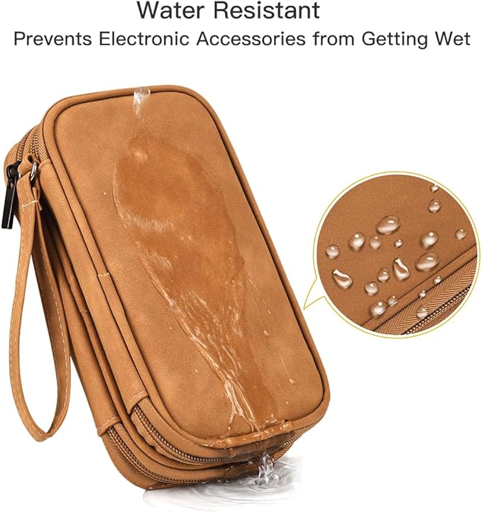 Travel Cable Organizer Pouch Electronic Accessories Carry Case Water Resistant Accessories Organizer Pouch Bag for Cable, Cord, Charger, USB, Phone, Power Bank, Earphone (Brown, Medium)