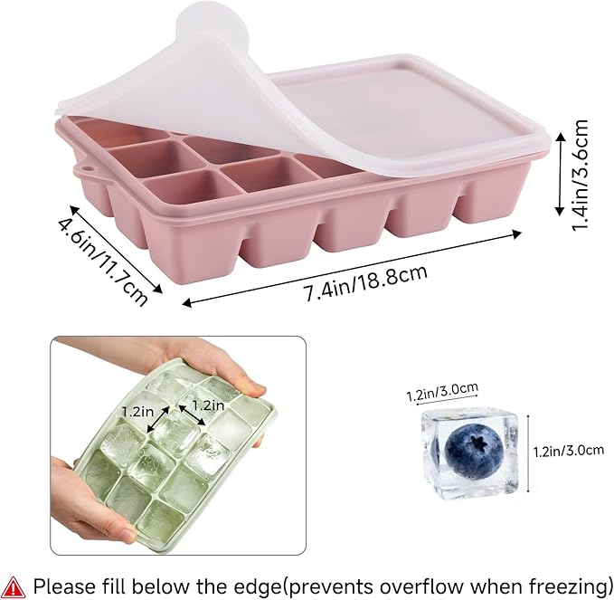 Silicone Ice Cube Trays with Lid, Set of 4, Easy Release Ice Molds, Reusable and Stackable Ice Trays for Freezer for Cocktail, Whiskey, Baby Food, BPA Free (multicolour)