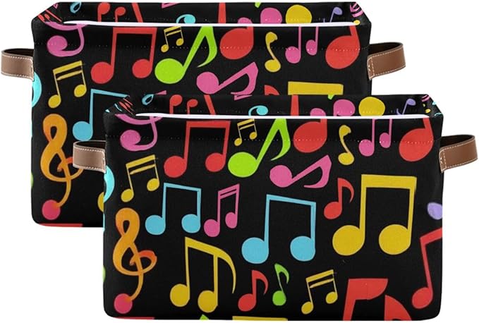 Aslsiy Storage Basket Music Notes Colorful Nursery Bins Black Baby Box Canvas Clothes Shelf Basket Laundry Hamper Gift Basket for Home Closet 1 Pcs