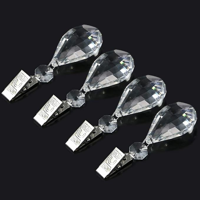 Swpeet Marquise Tablecloth Weights with 10Pcs Metal Clip Kit, Crystal Glass Teardrop Prisms Pendant for Outdoor Picnic Tables