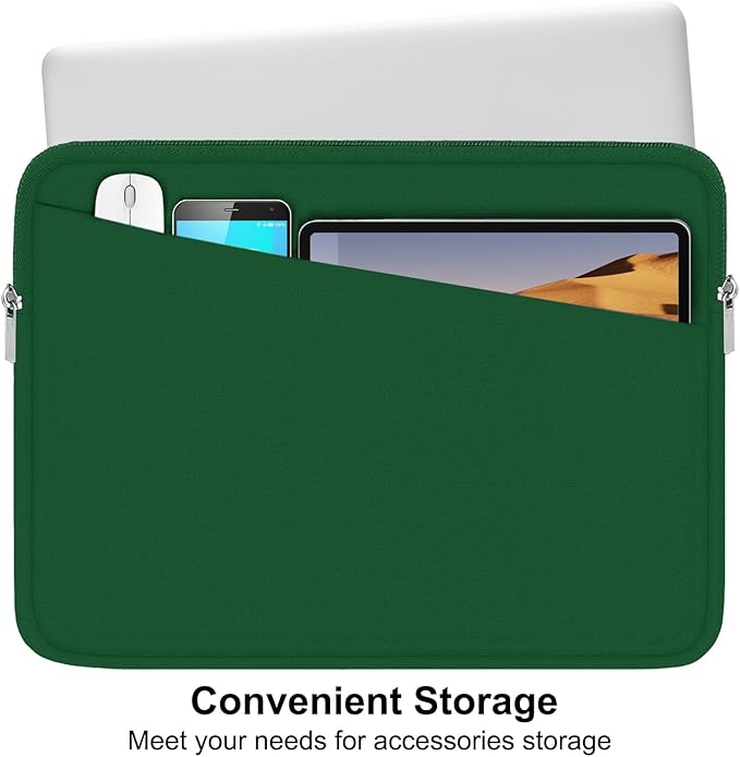 15.6 inch Laptop Sleeve, Durable Carrying Bag Protective Case Briefcase Handbag with Front Pocket, Slim Computer Cover for 15-16 Inch HP, Dell, Lenovo, Asus, Notebook, Dark Green