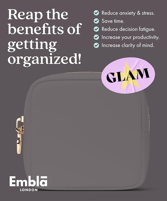 Embla Makeup Bag Travel Cosmetics Pouch and Toiletry Bag, Nylon Zipper Pouch Purse, Cute Make Up Organizer Storage Tote for Women Girls, Waterproof Travel Skincare Case, Small Makeup Bags, Grey