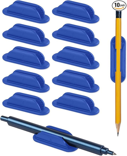 Adhesive Pencil Holders for Desk Set of 10 - Silicone Pen Holder with 15 PCS Adhesive Pads - Flexible Pencil Holder for Office Essentials Accessories and Teacher Supplies…