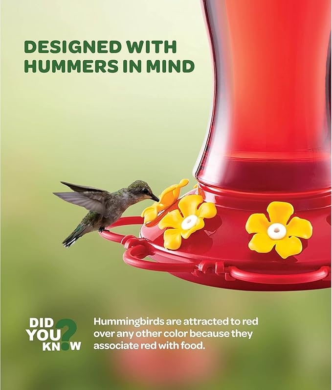 Hummingbird Feeder 20 oz. [2 Pack] Plastic Hummingbird Feeders for Outdoors - with Built-in Ant Guard - Circular Perch with 7 Feeding Ports - Wide Mouth for Easy Filling/2 Part Base for Easy Cleaning