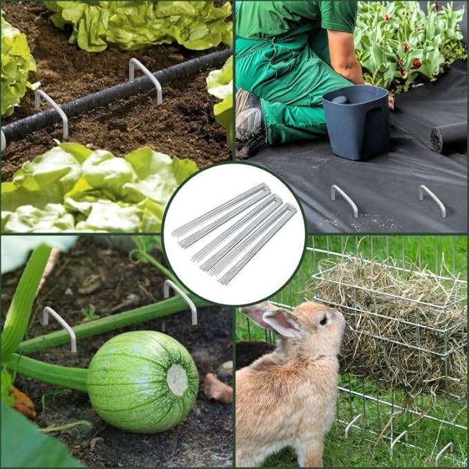 FEED GARDEN 4 Inch 200 Pack Hot-dip Galvanized Landscape Staples 11 Gauge Anti-Rust Garden Stakes Landscaping Fabric SOD Pins Yard Stakes for Weed Barrier Fabric