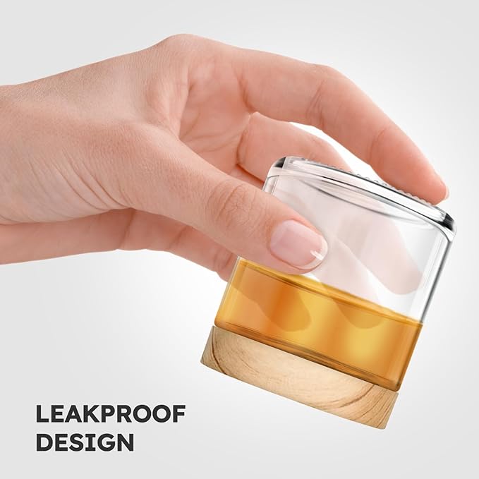 16 Pack Small Glass Jars with Lids, 4 oz Glass Containers with Plastic Woodgrain Lids & Inner Liners, Reusable Travel Containers for Creams, Makeup, Lotion, Cosmetic, Ointment