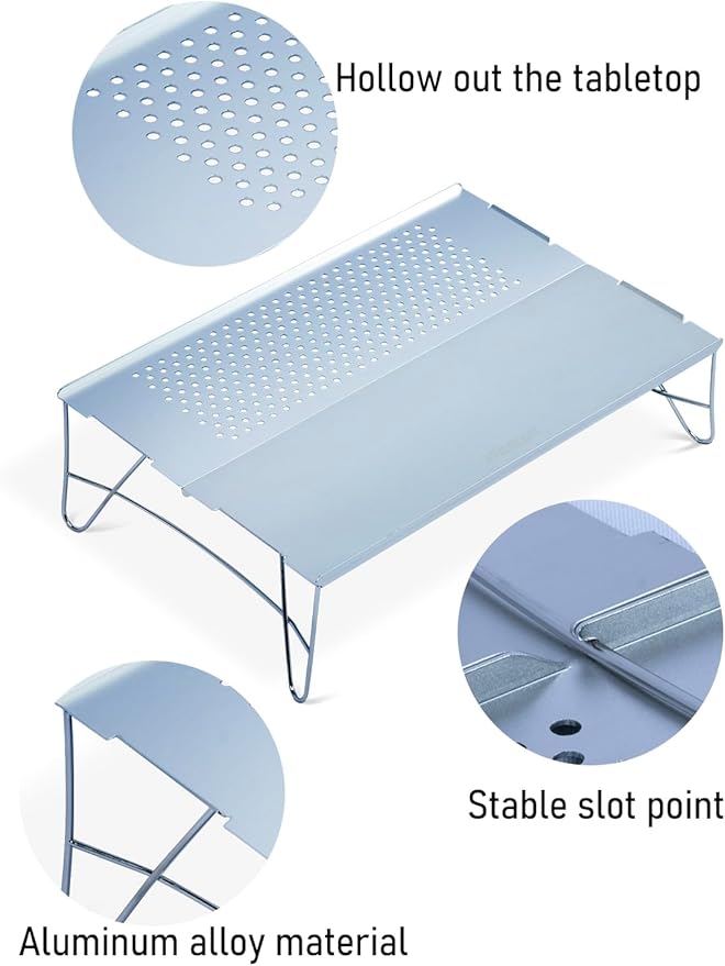 WildCall Mini Solo Folding Table Ultralight Compact with Carry Bag for Backpacking Camping Hiking Beach (Silver)