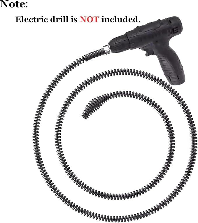 6.5Ft Drill Drain Snake, Carbon Steel, 10mm, Black, Drain Auger Cable, 1 Pack