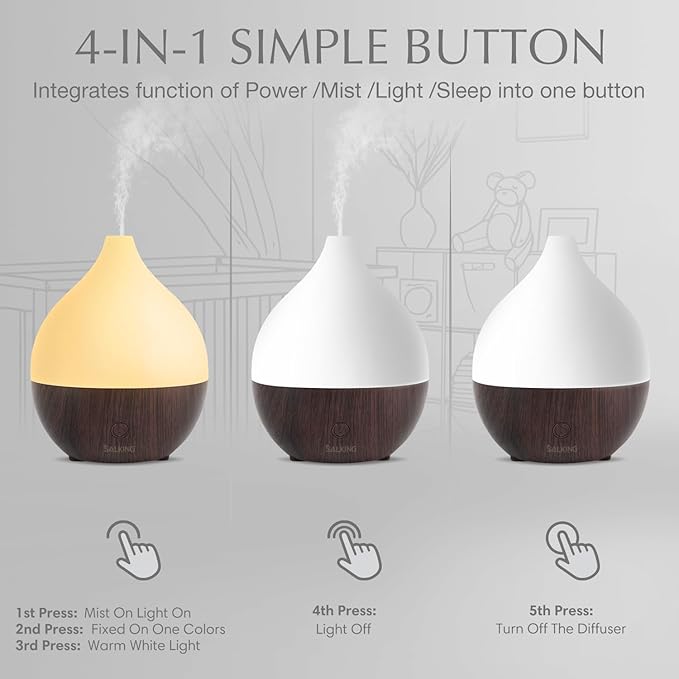 SALKING Essential Oil Diffuser (Set of 2 Dark), 100ml Small Ultrasonic Aromatherapy Diffuser for Essential Oils, Auto Shut-Off, Cool Mist Humidifier with Warm White Light, for Office Home