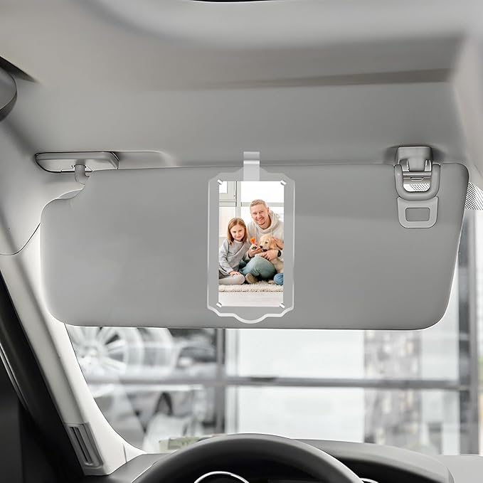 2Pcs Car Hanging Photo Holder, Universal Magnetic Car Picture Frame Rear View Mirror Accessories Personalized Transparent Acrylic Ornaments Decor for Dads Gift
