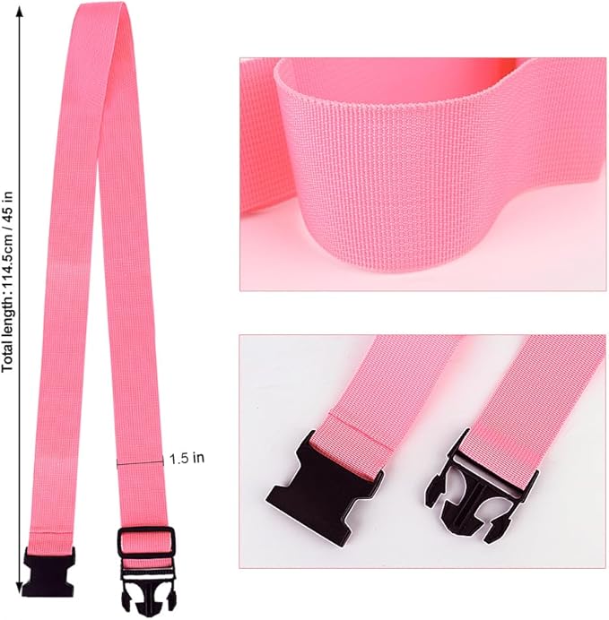 4-Pack Luggage Straps for Suitcases, Travel Connector for Carry-On Bag, Add Bag to Connect Two Suitcases, Adjustable Belt Attachment Accessories to Connect Your 3 Pieces of Luggage, Pink