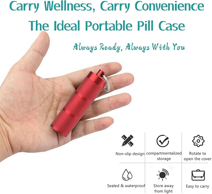 Waterproof Keychain Pill Holder - Compact, Portable, and Secure Pill Box with 3 Compartments - Pocket-Sized Pill Case and Container for Daily Medication on The Go (Wine Red)