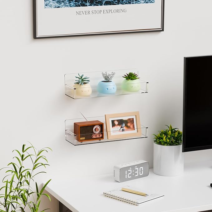 Yieach 4 Pack Clear Spice Rack Wall Mount with Adhesive,11.5″L x 3.6″W,Stick on Seasoning Jar Spice Organization for Cabinet Door or Pantry Door,Adhesive Wall Spice Rack for RV,Kitchen,Inside Cabinets