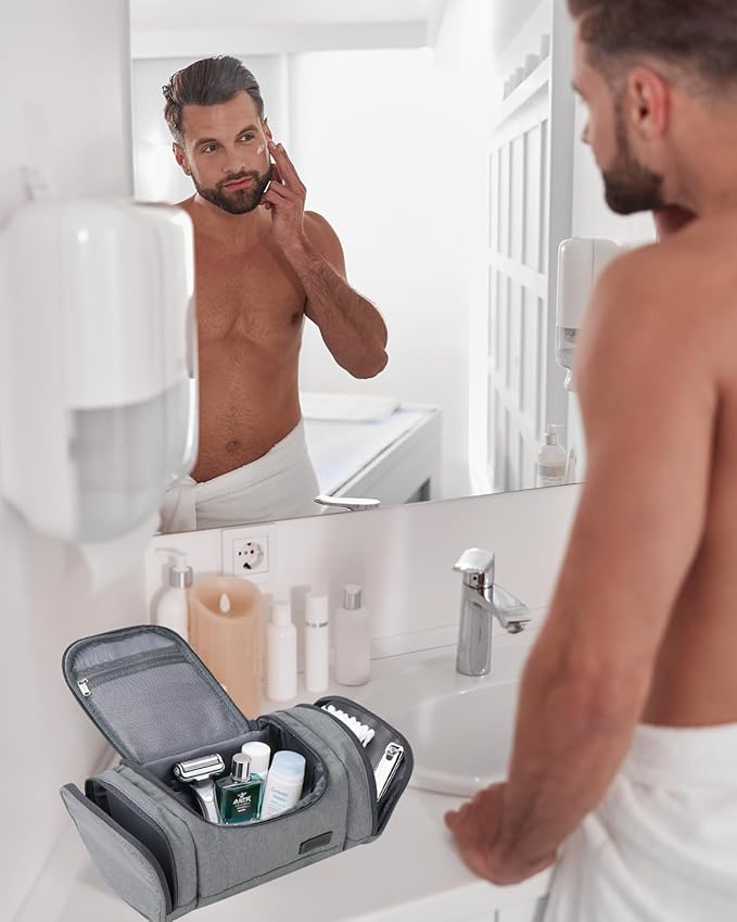 Waterproof Small Toiletry Bag for Men, Travel Toiletry Organizer Shaving Bag for Toiletries Accessories, Suitable Capacity Dopp Kit for Travel-Sized Essentials, Grey