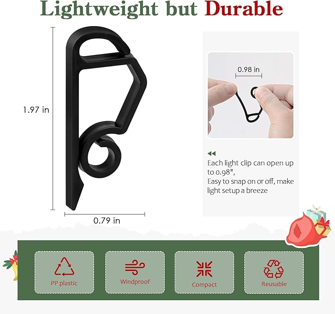 MEILIDY Christmas Light Clips, Weatherproof Plastic Gutter Clips for Hanging Outdoor Holiday Seasonal String Lights, Black, 100 Pcs