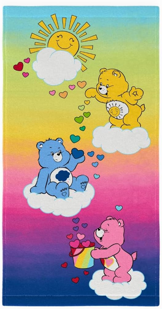 Care Bears Rainbow Kids Super Soft Cotton Bath/Pool/Beach Towel, 58 in x 28 in, (Offical Licensed Product) by Franco