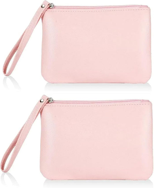 2 Pack Small Zipper Pouch Mini Makeup Bag for Purse Lipstick Cosmetic Travel Make Up Organizer for Women Essentials, Car Change Coin Holder 4.5 x 6.5 Clutch Stadium Approved Wristlet, Pink