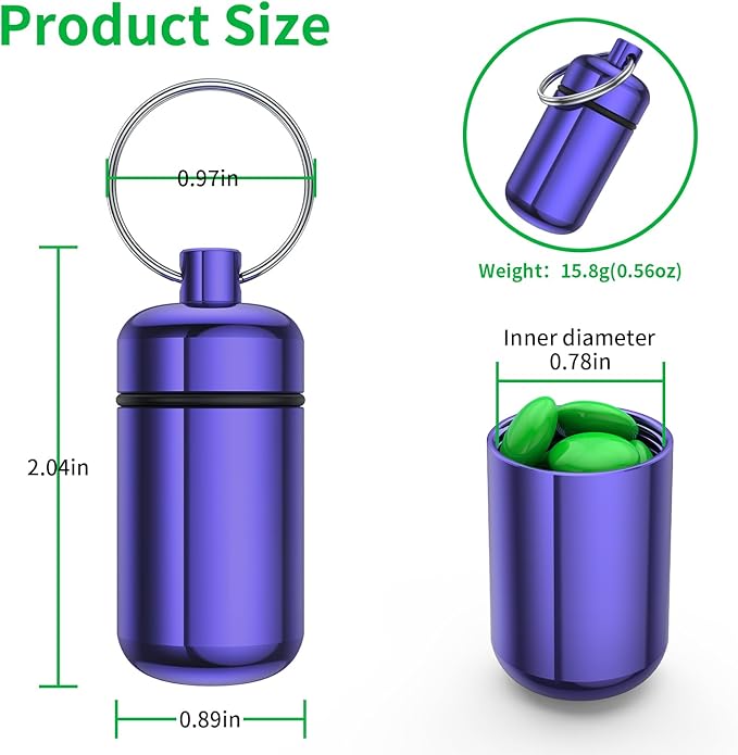 3 Pack Small Pill Box, Airtight Aluminum Alloy Pill Organizer Travel Pill Case for Purse Portable Medicine Box Bottle for Medication, Fish Oil, Supplements Storage