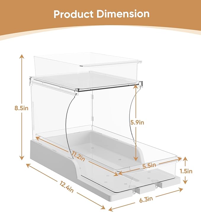 YICHE 2 Tier Multi-Purpose Office Sliding Organizer Shelf, Kitchen Countertop Organizer Drawer for Bathroom Under Sink & Coffee Bar, Space Saving Pull Out Medicine Cabinet Organization Storage Rack
