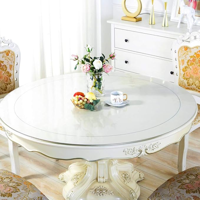 Wadrac Thick Clear PVC Table Top Protector Circular Plastic Table Pad Cover Circle Wipeable Moving Scratch Wooden Furntiure Dining Room Vinyl Protective Desk Chair Pad Mat Dia. 60 inch Round