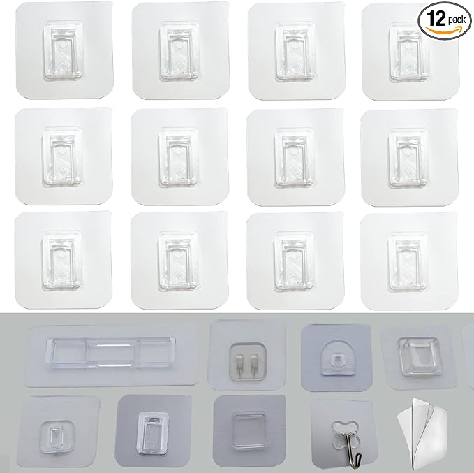 12 PCS Wall Mounted Replacement Sticky Pads for Kitchen Bathroom Shower Caddy Organizer Rack Holder Nail Free Adhesive Hooks (Upright Rectangle)