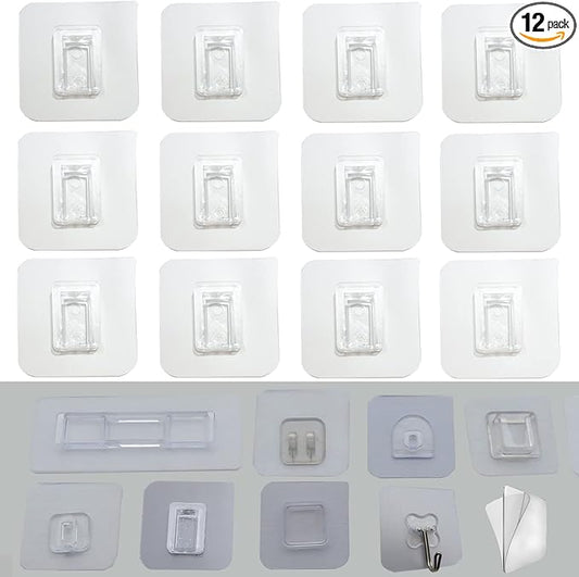 12 PCS Wall Mounted Replacement Sticky Pads for Kitchen Bathroom Shower Caddy Organizer Rack Holder Nail Free Adhesive Hooks (Upright Rectangle)