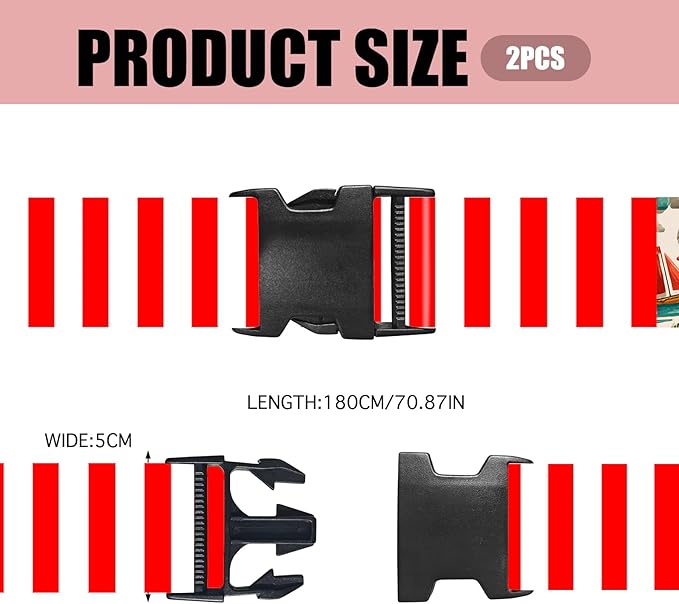 Nuxovilar Luggage Straps for suitcases red White Vertical Stripe Polyester 1.96x90.5inch 2 Set Suitcase Cargo Strap Travel Accessory Airport Hotel Road Trip