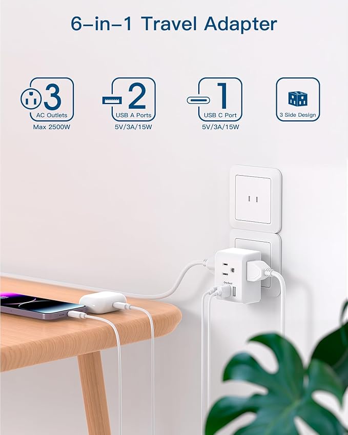 2 Pack US to Japan Plug Adapter, 2 Prong to 3 Prong Outlet Adapter with 3 AC Outlets 3 USB Ports(1 USB C), Type A Travel Power Converter Plug Adapter for USA to Japanese Canada Mexico Philippines Peru