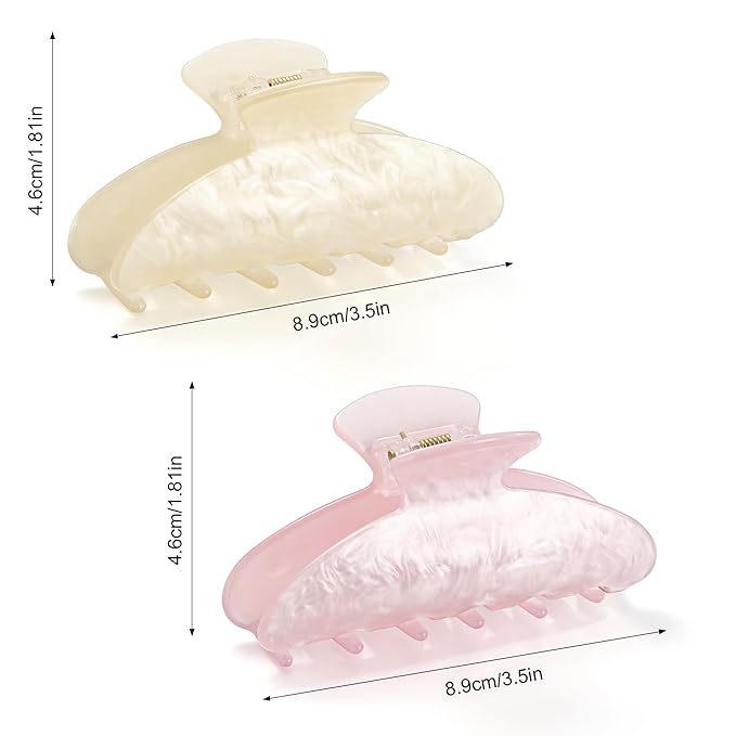 2 PCS Hair Claw Clips for Women Non-slip Hair Clips Strong Hold Large Hair Claw Clip for Thick Thin Hair Pink Elegant Hair Accessory for Girls