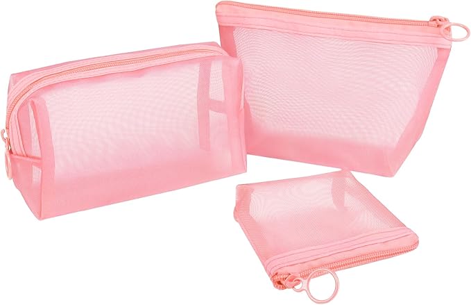 Aosbos 3-Pack Mesh Cosmetic Bag Set - Travel/On-The-Go Makeup Storage, Zipper Closure Small Pouch