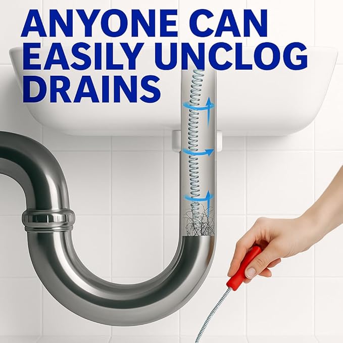 Drain Snake Clog Remover 10 Ft Flexible Metal Plumbing Snake for Sink, Shower, Tub & Bathroom Drain – Removes Hair & Grease – No Chemical Drain Cleaners Needed