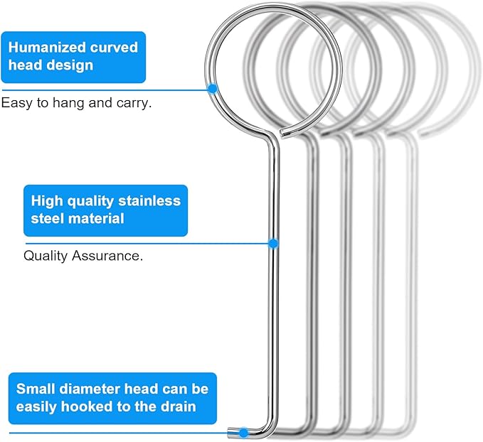 Ymapinc Drain Key Lifting Hooks, Easy Drain Grate Cleaning Hook, Stainless Steel Talon Drain Opener, Efficient Clog Remover for Bathroom, Kitchen, And Utility Drains Grate, Silver 5 PCS