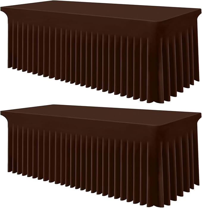 Smiry Spandex Tablecloth 2 Pack, Elastic Fitted Stretch Tablecloth for 6FT Rectangle Tables, Waterproof Washable Table Cover Skirt for Wedding, Banquet & Parties (Coffee, 72Lx30Wx30H Inch)