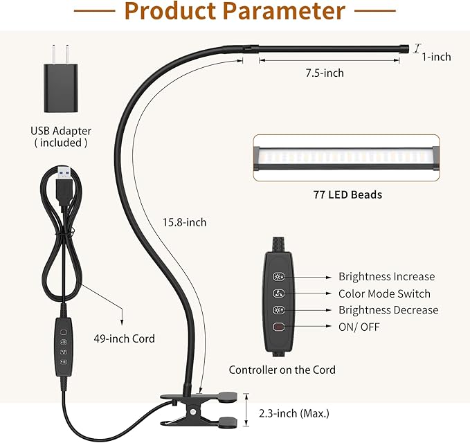 iZELL Book Light, LED Reading Light Clip On [3 Color Modes & 10 Brightness Levels] Flexible Gooseneck Book Lamp for Kids Reading in Bed at Night, Clip to Bedside Table, Headboard or Dorm