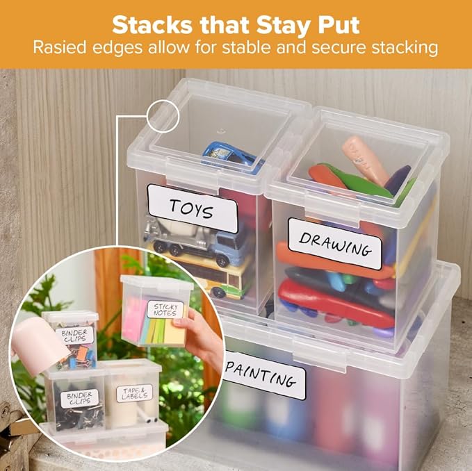 Bostitch Konnect Storage Containers with Lids, Organizer, Clear Plastic Box, Stackable Nesting Bins, Medium, 2 Pack