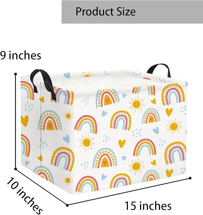 Rectangular Kids Storage Basket for Home Kitchen Girls Cute Storage Bin Organizer Shelf Book Room Decor(Colorful Rainbow)
