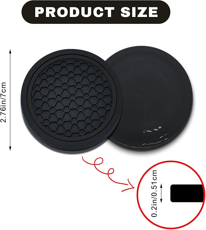 4PCS Car Cup Holder Coasters, 2.75 Inch Non-Slip Insert Cup Holder Pad, Dustproof Automotive Interior Accessories Mat, Universal for Trucks, Vehicles, RVs and More (Black)
