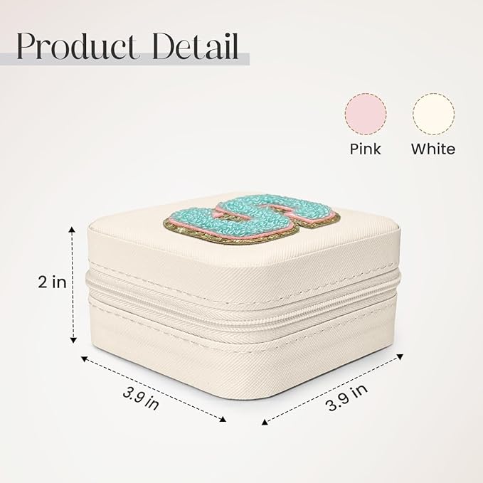 SANDJEST Personalized Jewelry Box, White Travel Jewelry Box with Initial S, Small Monogrammed Jewelry Case Organizer for Girls Women Teen Kids, Mini Travel Essentials Gifts for Birthday Christmas