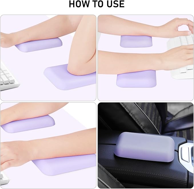 Leolee Elbow Rest Pads for Desk, Upgraded Gel Memory Foam Ergonomic Wrist Rest Pad Arm Rest Pads with Non-Slip Base, Cushion Support Relieve Elbow and Wrist Pain for Computer, Office, 2 Packs, Purple